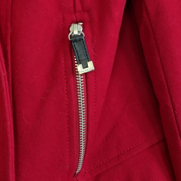 Michael Kors Red Wool Blazer Double Breasted Pea Coat Cropped Moto Jacket EUC - Picture 3 of 8